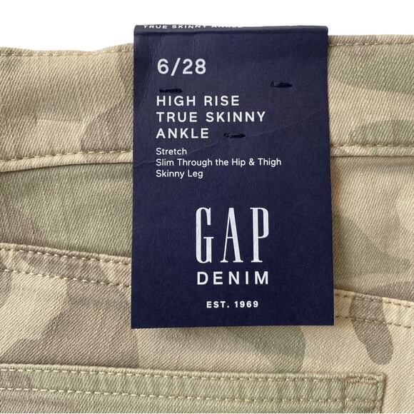 Gap High Rise True Skinny Ankle Green Camouflage Stretch Jeans Womens Size 6-NEW - Picture 4 of 6